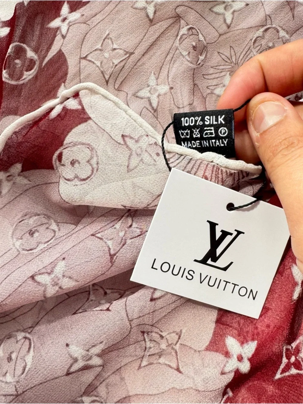 Louis Vuitton Cherry Blossom Silk Scarf 35x35 Pink Floral Monogram Lightweight